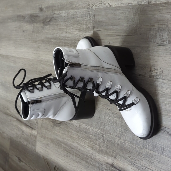 Marc Fisher White Leather Combat Boots - Picture 5 of 7
